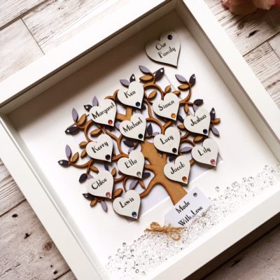 LARGE FAMILY TREE FRAME 10-15 NAMES | WITH CRYSTALS