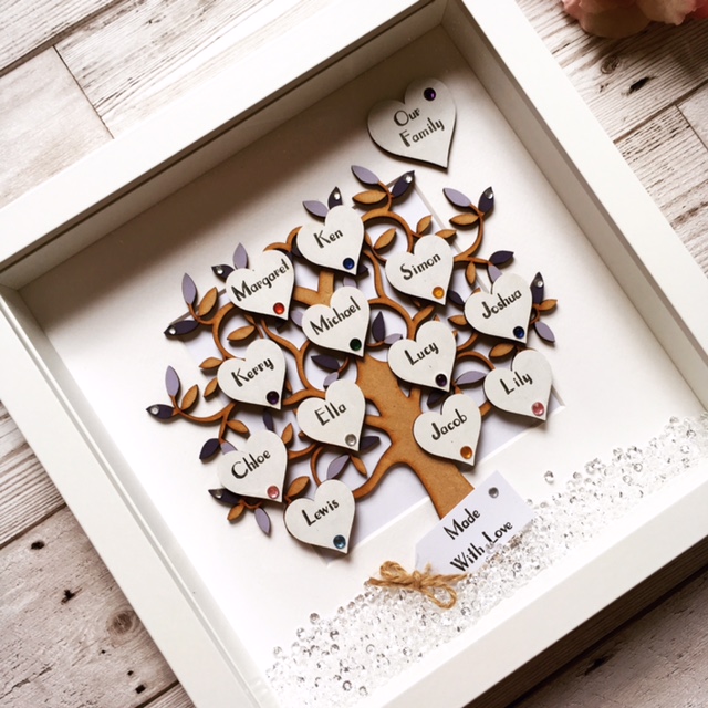 LARGE FAMILY TREE FRAME 10-15 NAMES | WITH CRYSTALS