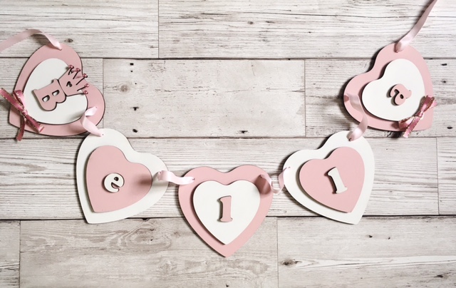 PERSONALISED BUNTING | PINK & WHITE HEART - Image 2