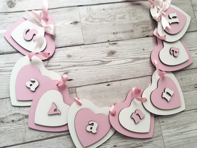 PERSONALISED BUNTING | PINK & WHITE HEART