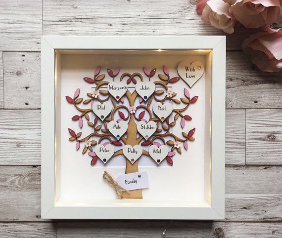 LIGHT UP FAMILY TREE FRAME | PINK LEAVES - Image 2