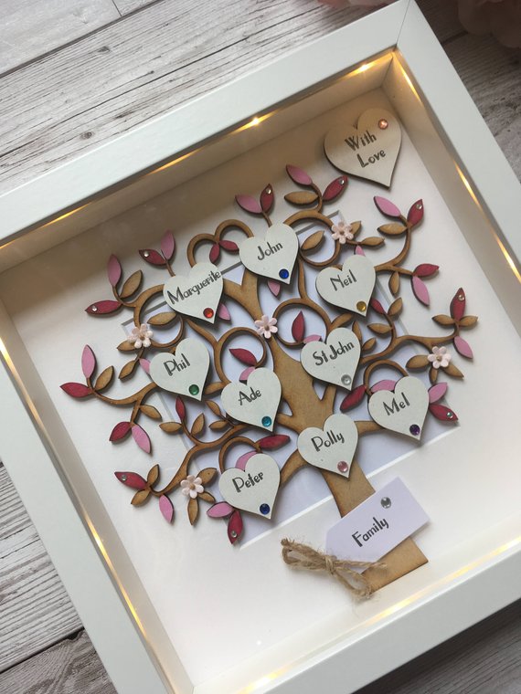 LIGHT UP FAMILY TREE FRAME | PINK LEAVES - Image 4