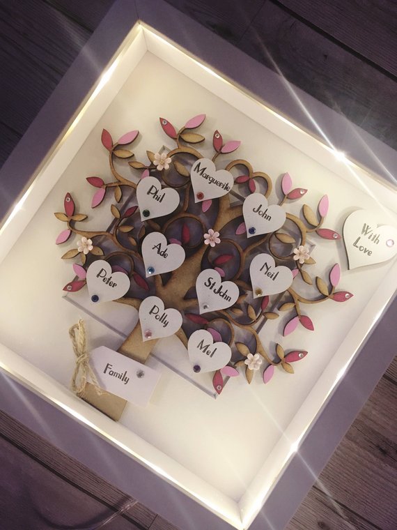 LIGHT UP FAMILY TREE FRAME | PINK LEAVES - Image 3
