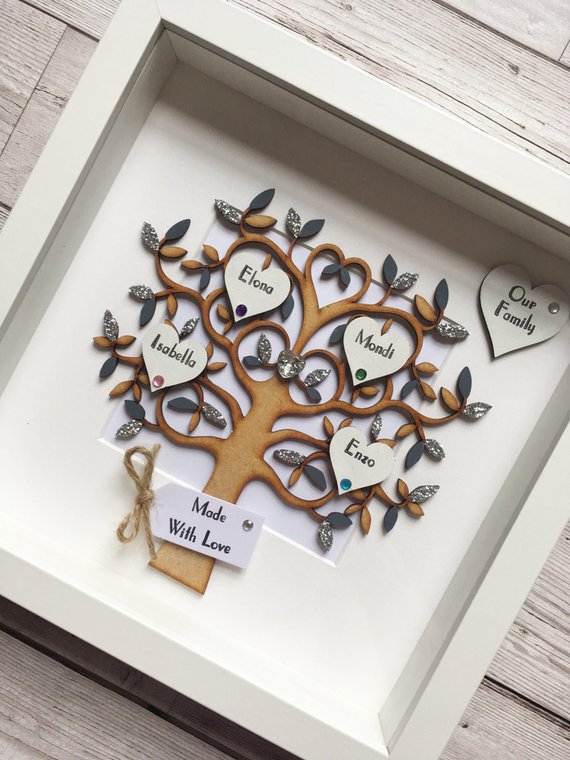 FAMILY TREE FRAME | GREY & SILVER GLITTER LEAVES - Image 2